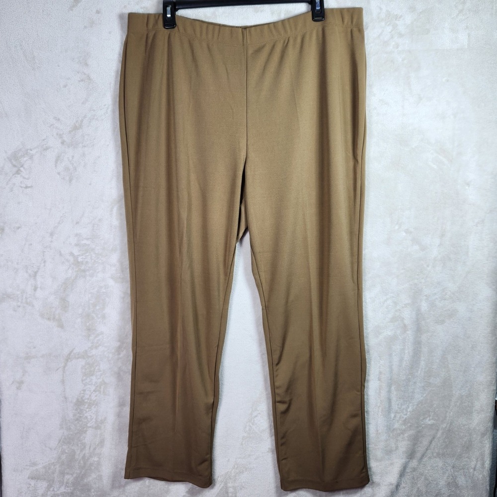 Susan Graver Pants Womens 2X Taupe Milano Knit‎ Straight Pull On Casual A383167